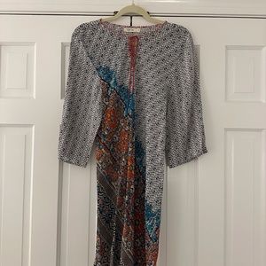Kyla Seo Anthropologie Womens Multicolored Floral Boho Long Tunic Dress Sz Small
